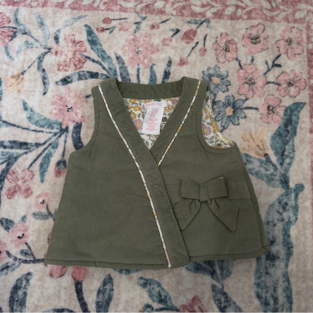 Shabby Chic Olive Green Kids Vest with Bow
